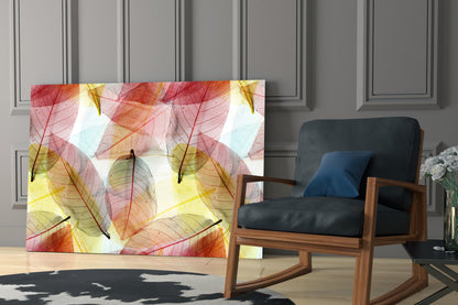 Backlit Sheer Autumn Leaf Layers Glass Wall Art