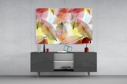 Backlit Sheer Autumn Leaf Layers Glass Wall Art