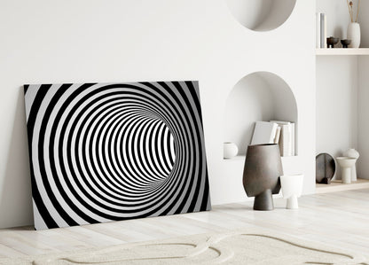 Wide Black And White Wormhole Illusion Glass Wall Art
