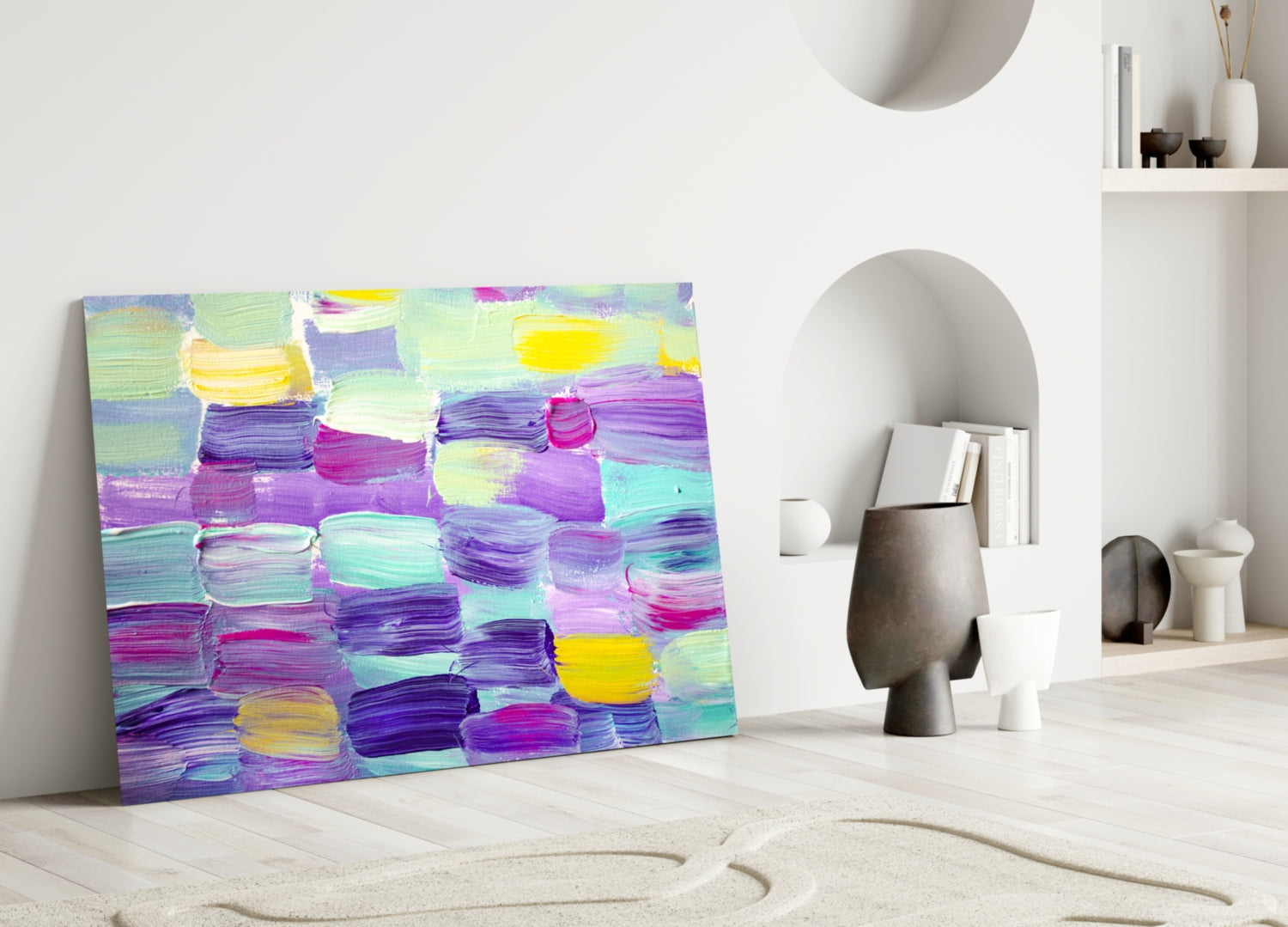 Pastel Purple Brushstroke Grid Glass Wall Art