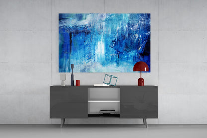 Cascading Blue Waterfall Glass Wall Art