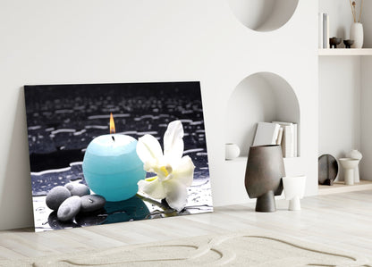 Spa Candle Orchid And Stones Glass Wall Art