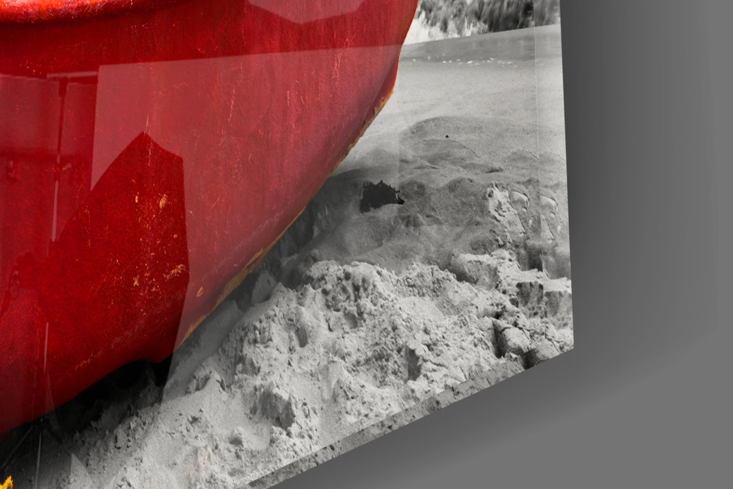 Scarlet Boat Under Dark Clouds Glass Wall Art