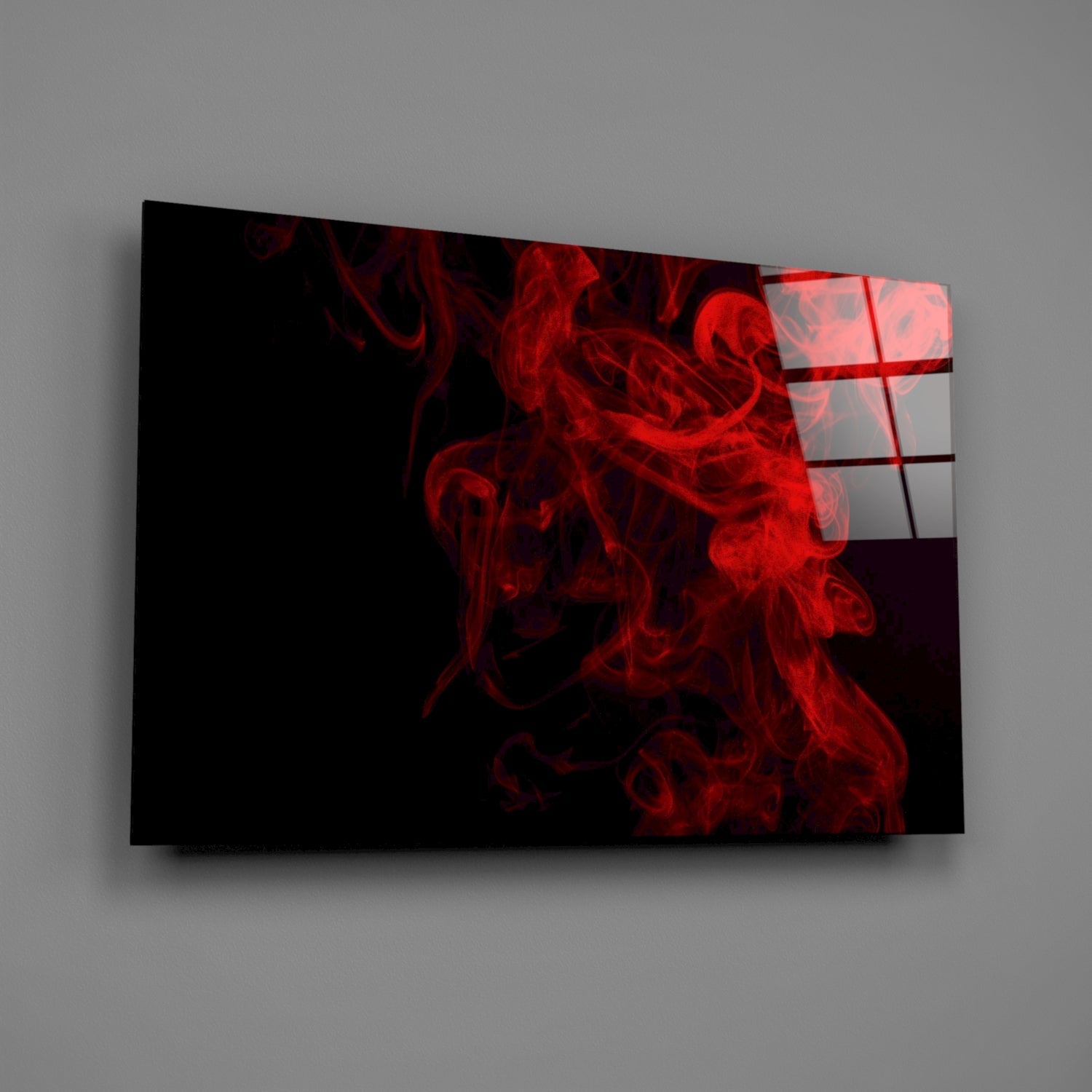 Rising Red Smoke Wisps Glass Wall Art