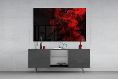 Rising Red Smoke Wisps Glass Wall Art