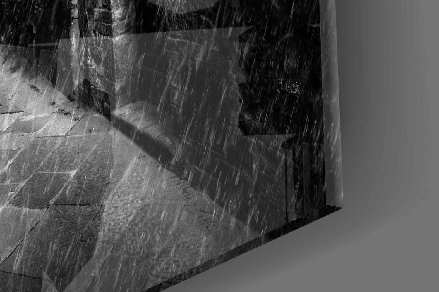 Three Red Umbrellas Rainy Alley Glass Wall Art