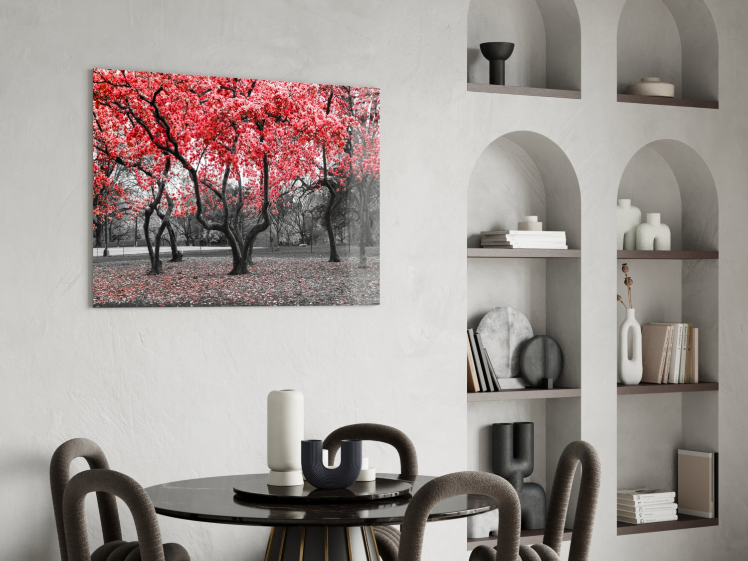 Crimson Autumn Park Trees Glass Wall Art