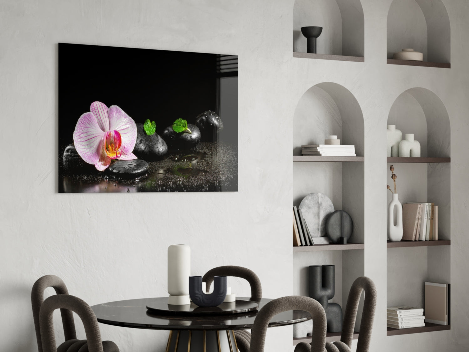 Pink Orchid Zen Stones Glass Wall Art