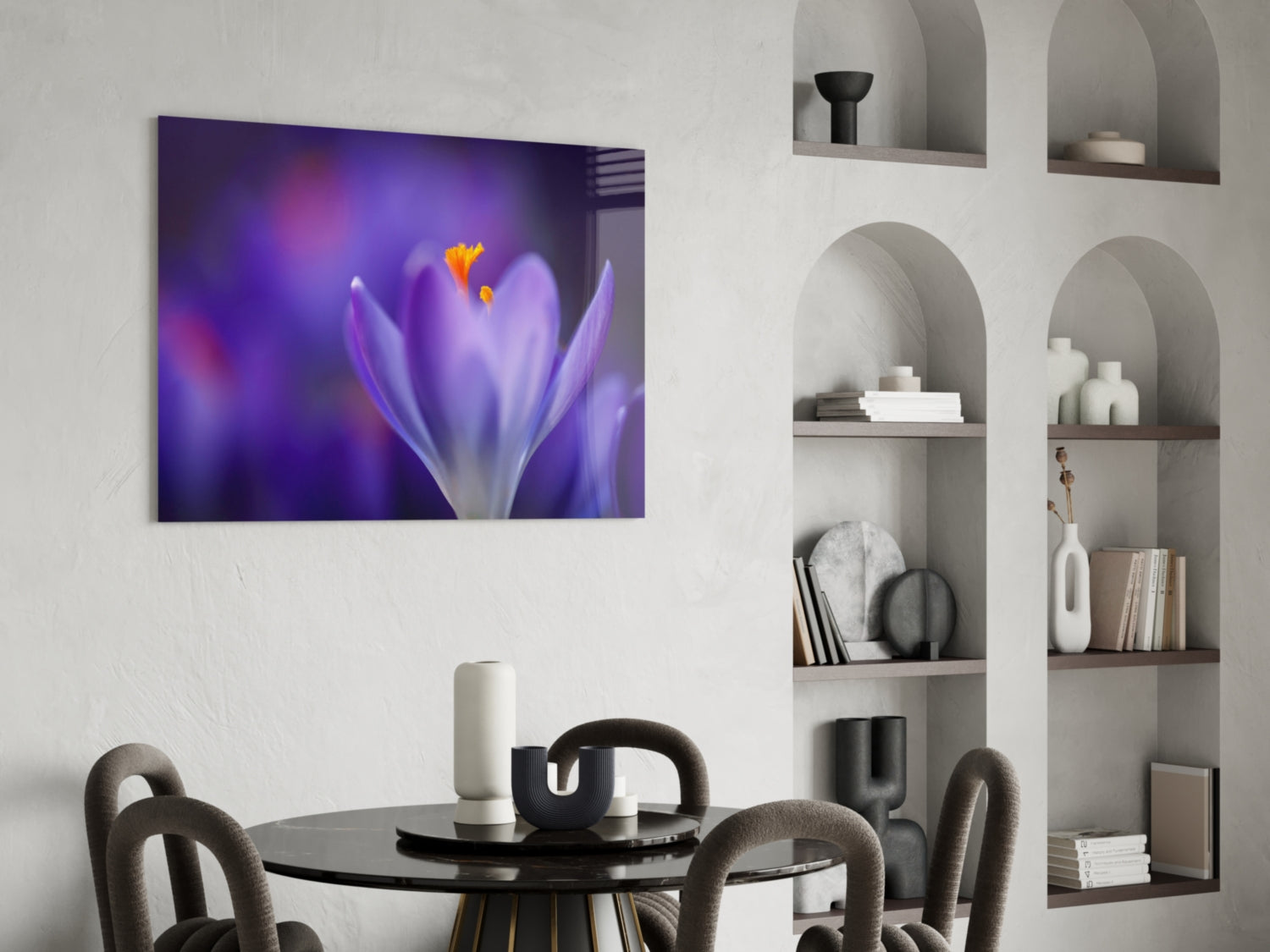 Purple Crocus Bloom Glass Wall Art