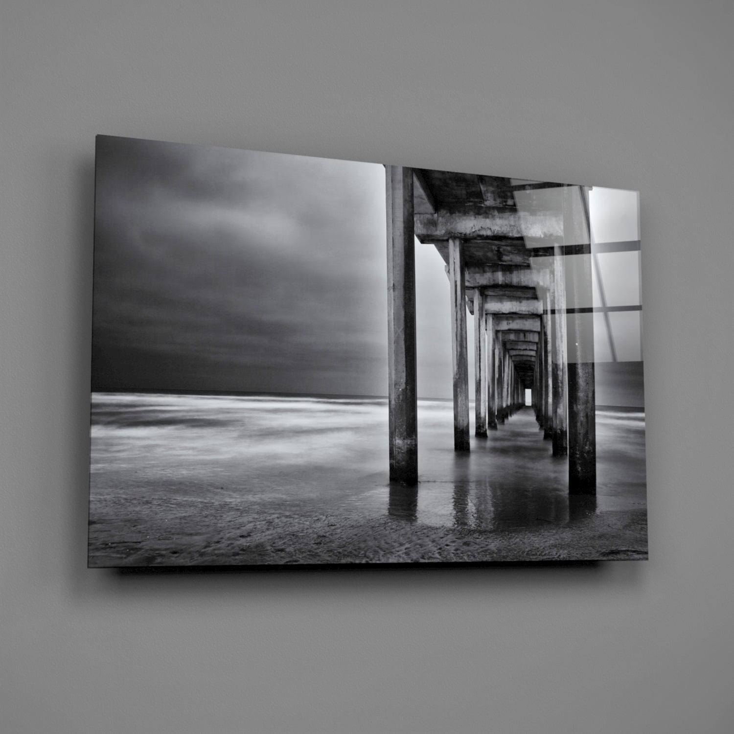 Moody Under Pier Perspective Glass Wall Art