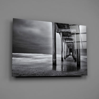Moody Under Pier Perspective Glass Wall Art
