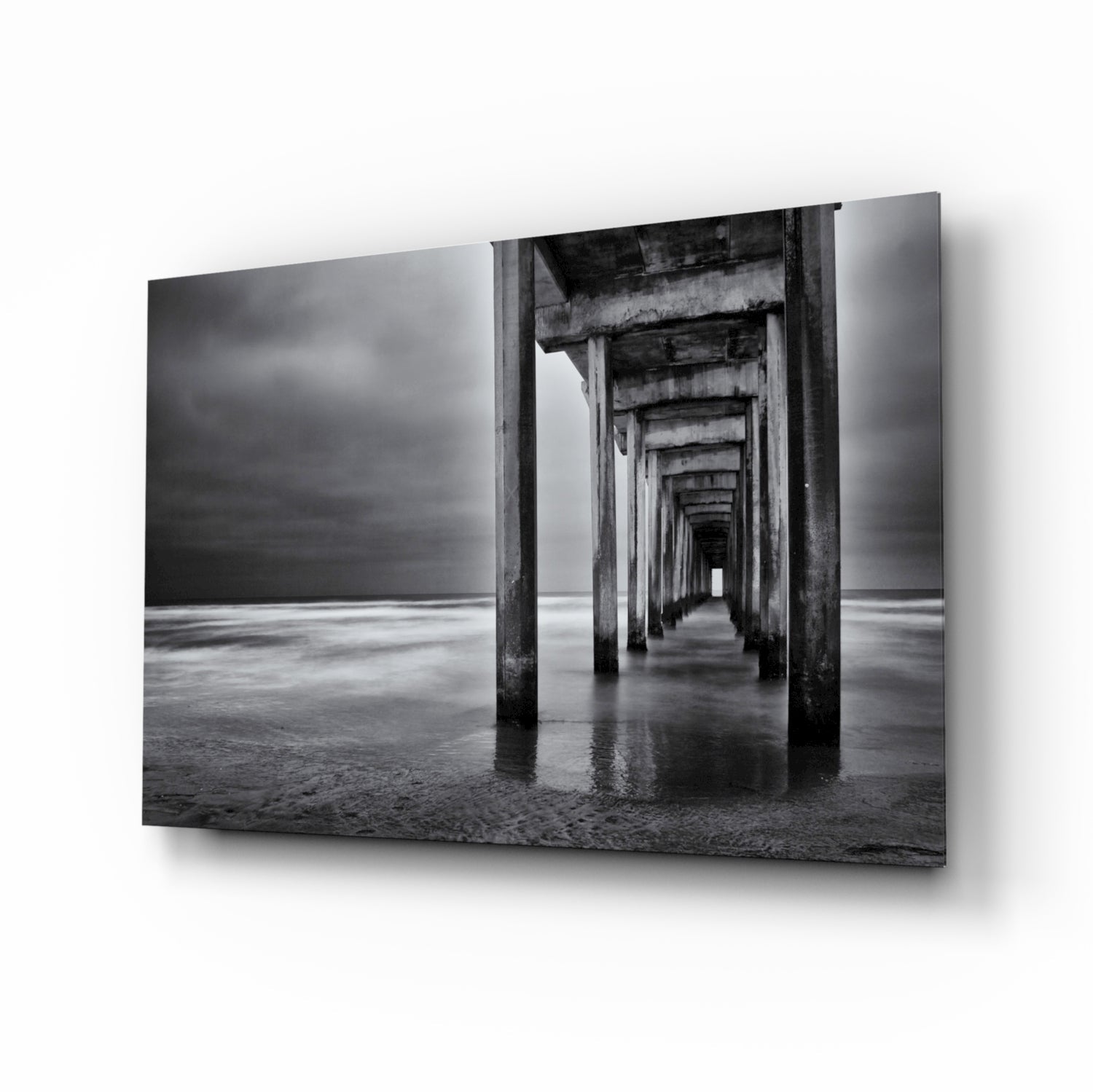 Moody Under Pier Perspective Glass Wall Art