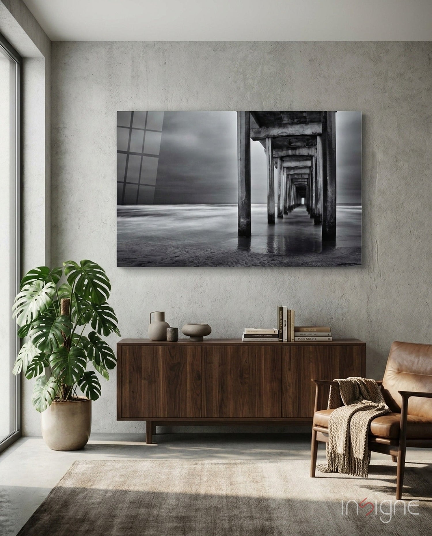 Moody Under Pier Perspective Glass Wall Art