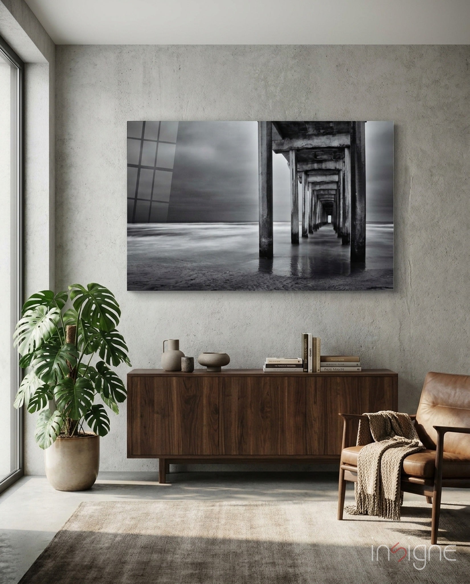 Moody Under Pier Perspective Glass Wall Art