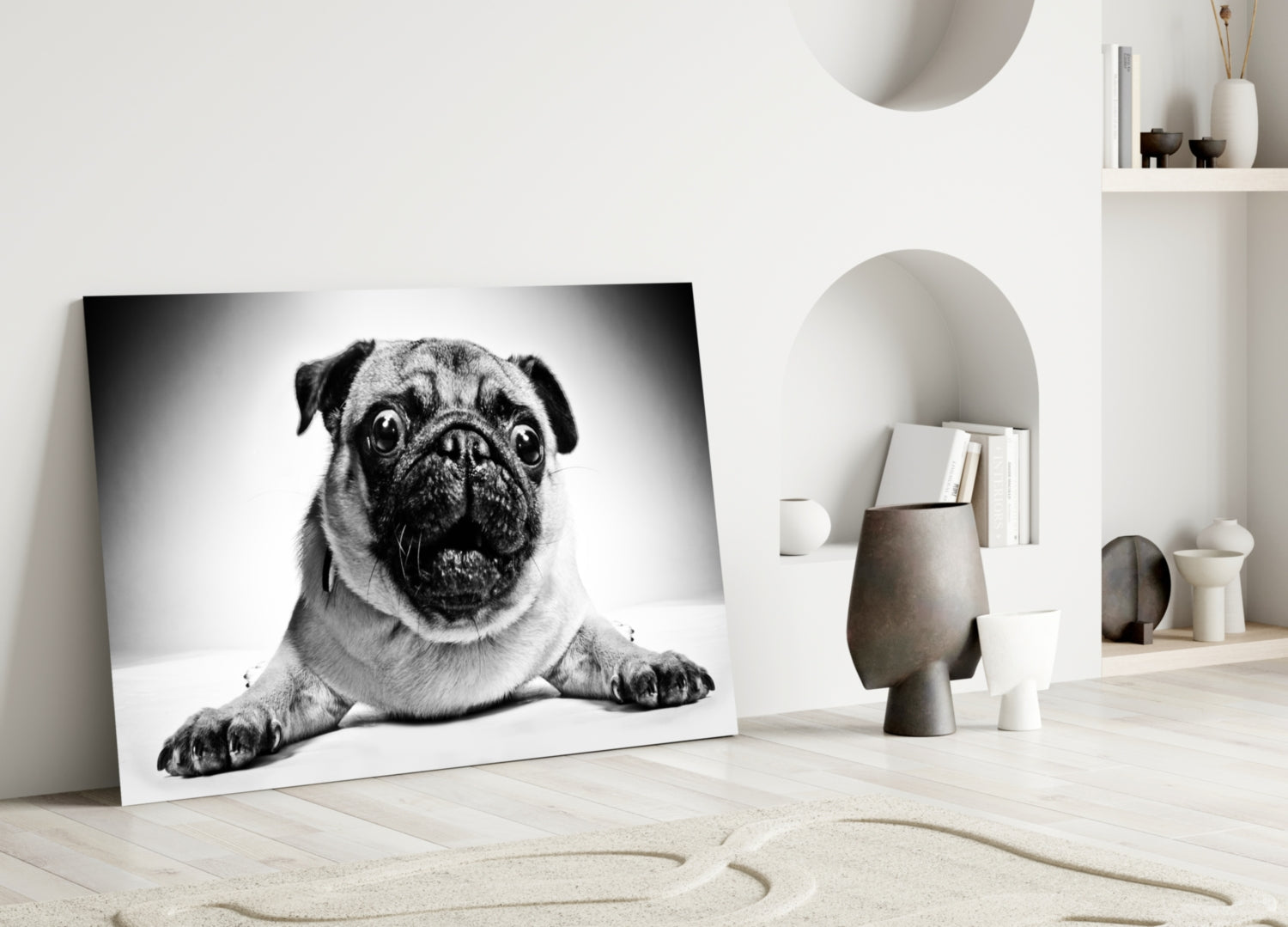 Pug Lying With Paws Forward Glass Wall Art
