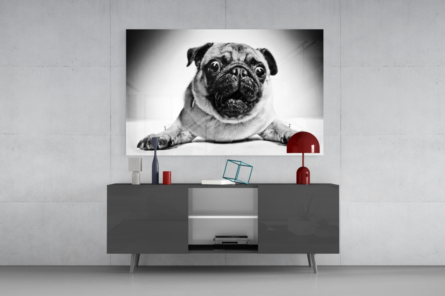 Pug Lying With Paws Forward Glass Wall Art