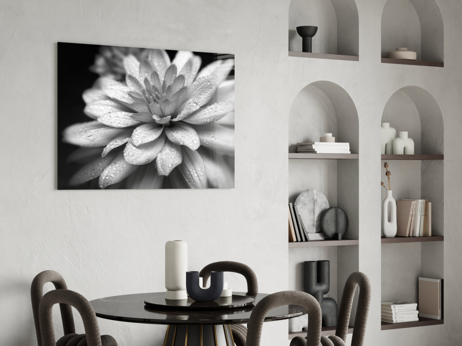 Dewy Gray Dahlia Macro Glass Wall Art