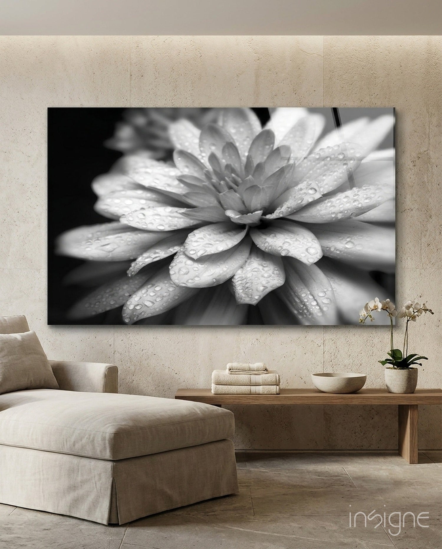 Dewy Gray Dahlia Macro Glass Wall Art