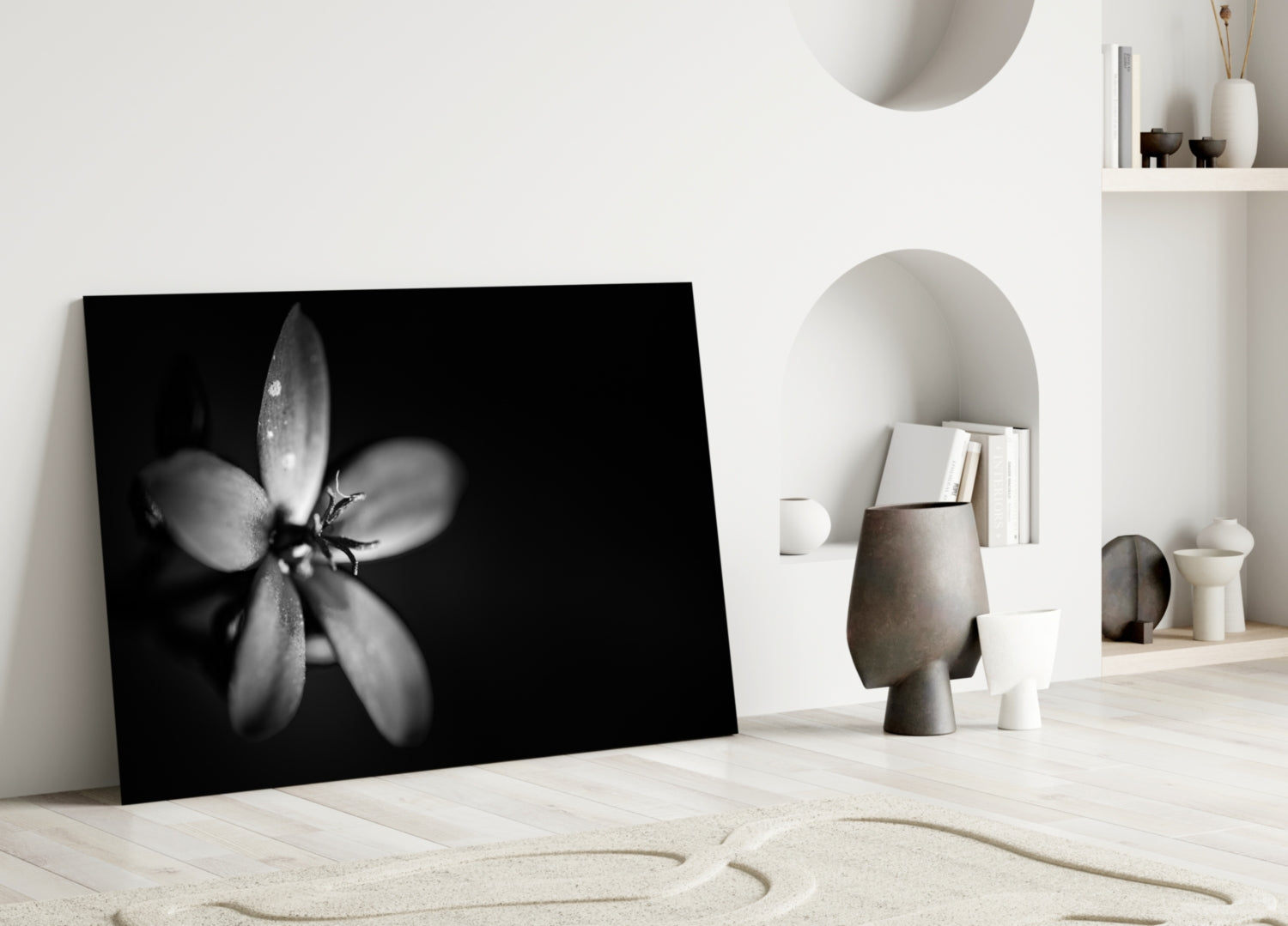 Dark Moody Dewdrop Flower Glass Wall Art