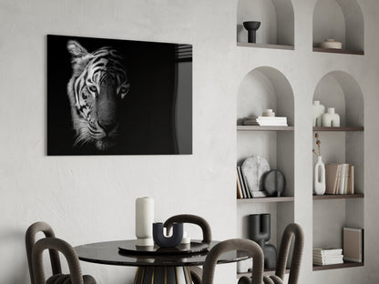 Half Shadow White Tiger Glass Wall Art