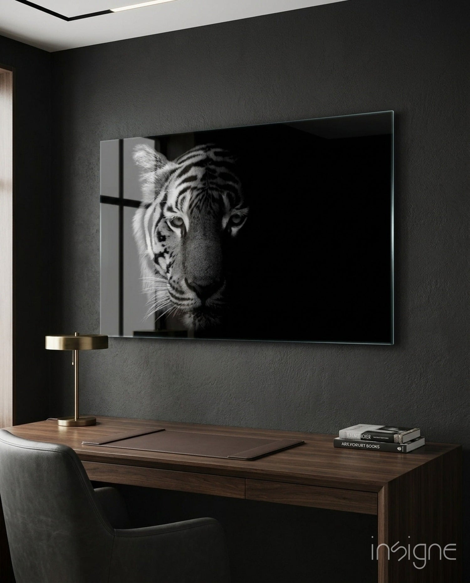 Half Shadow White Tiger Glass Wall Art