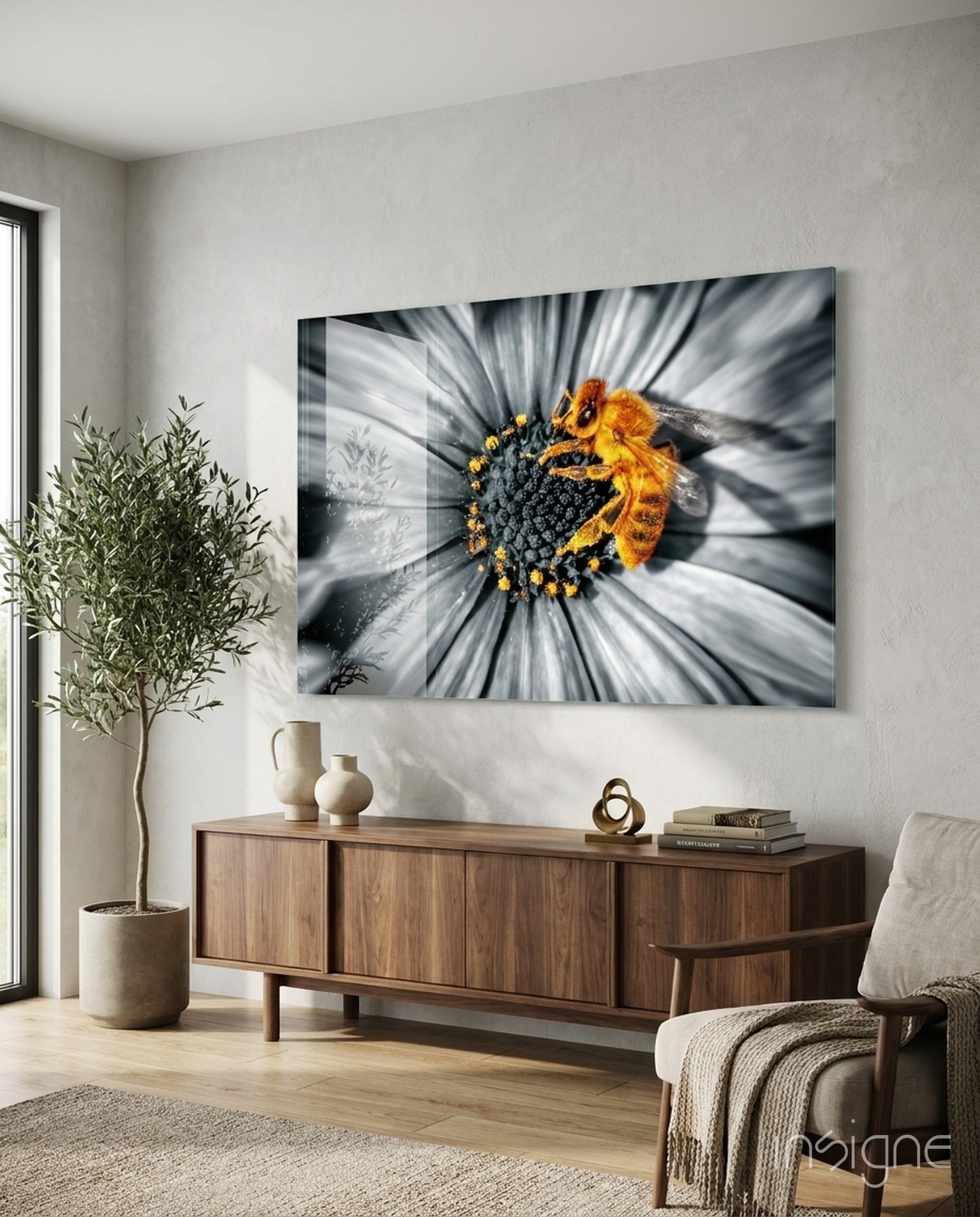 Honey Bee Glass Wall Art