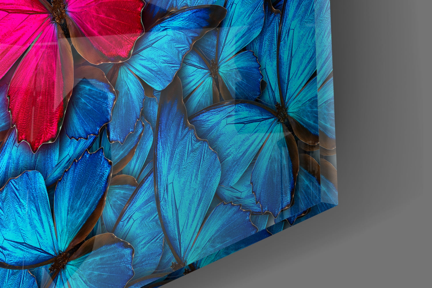 Magenta Butterfly Among Blue Glass Wall Art