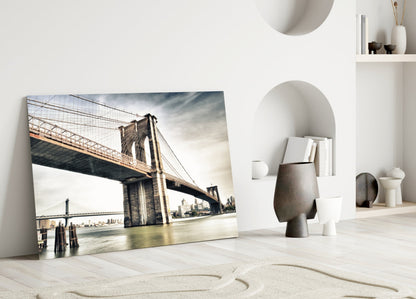 Warm Sunset Brooklyn Bridge Glass Wall Art