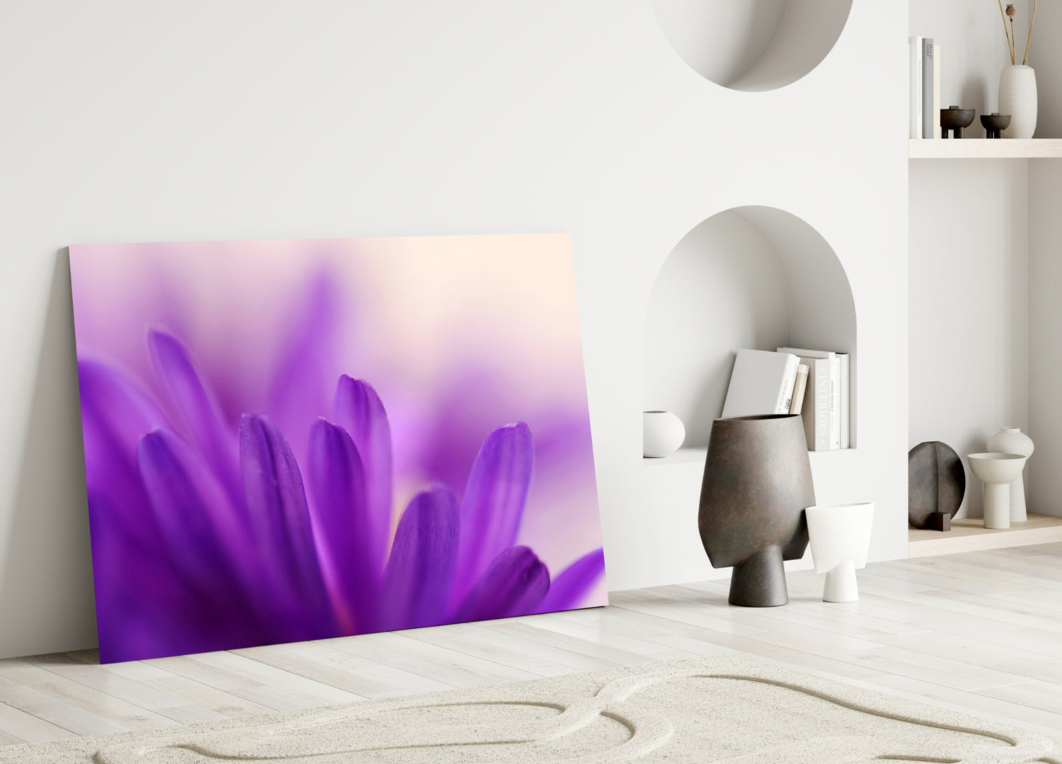 Soft Purple Daisy Petals Glass Wall Art