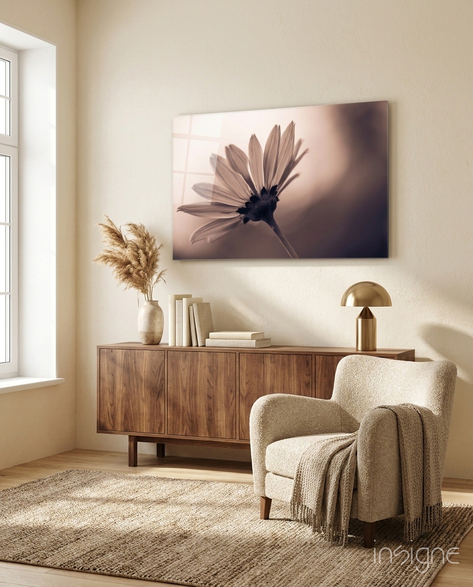 Sepia Backlit Daisy Silhouette Glass Wall Art