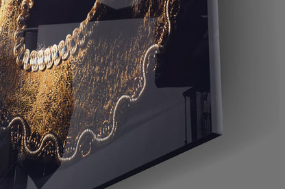 Gold Feathered Masquerade Mask Glass Wall Art