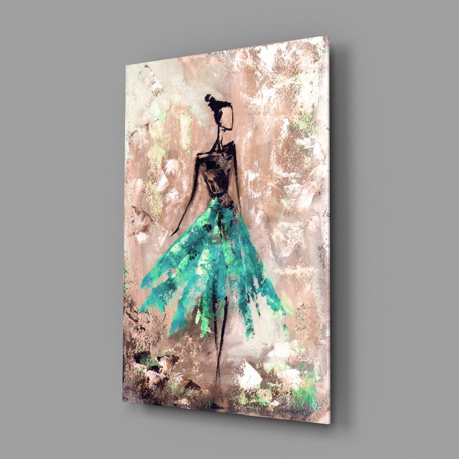 Emerald Gown Dancer on Copper Wall Glass Wall Art