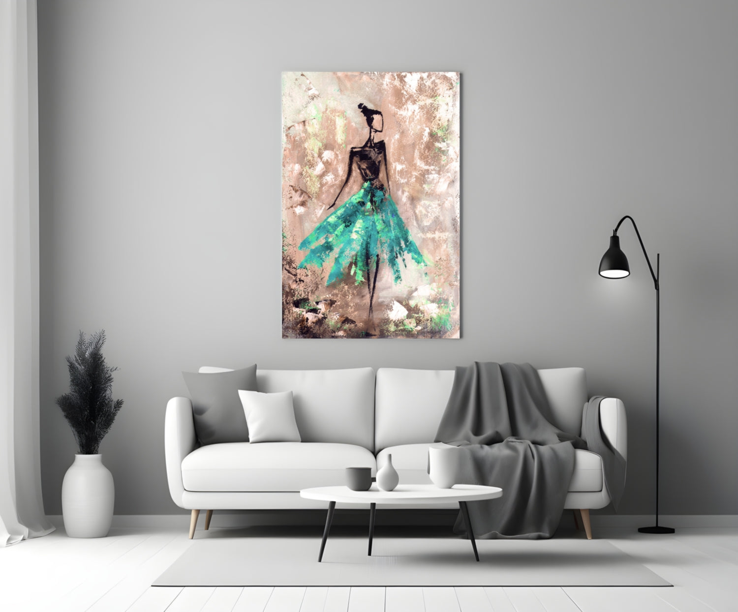 Emerald Gown Dancer on Copper Wall Glass Wall Art