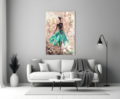 Emerald Gown Dancer on Copper Wall Glass Wall Art