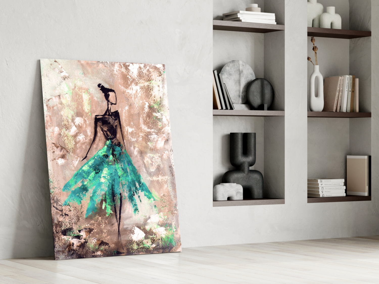 Emerald Gown Dancer on Copper Wall Glass Wall Art