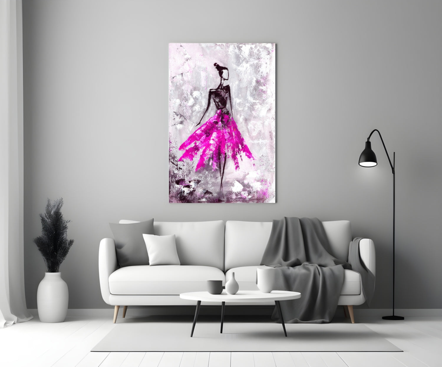 Magenta Ball Gown Ballerina Sketch Glass Wall Art