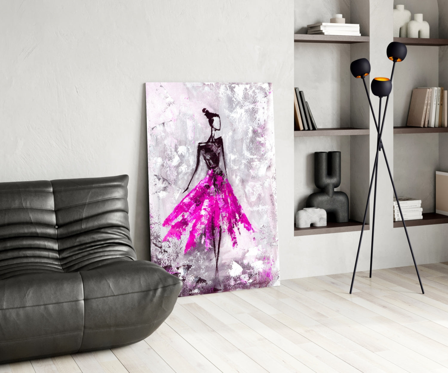 Magenta Ball Gown Ballerina Sketch Glass Wall Art