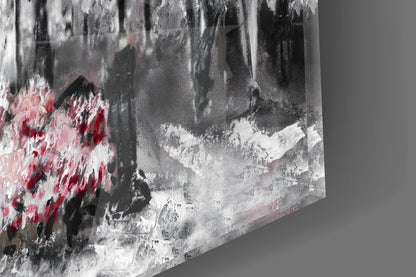 Gray Paris Street Pink Umbrella Couple Glass Wall Art
