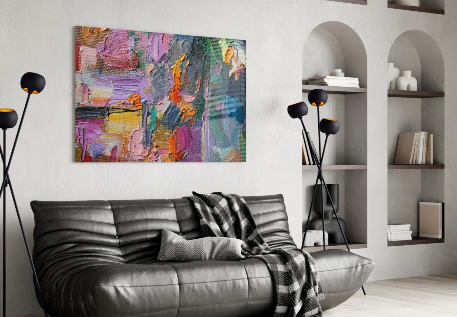 Impasto Multicolor Palette Knife Glass Wall Art