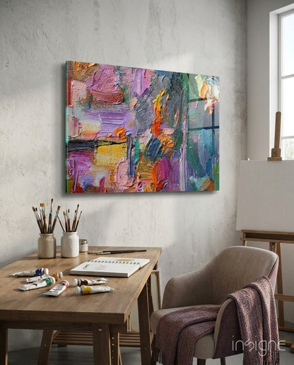 Impasto Multicolor Palette Knife Glass Wall Art