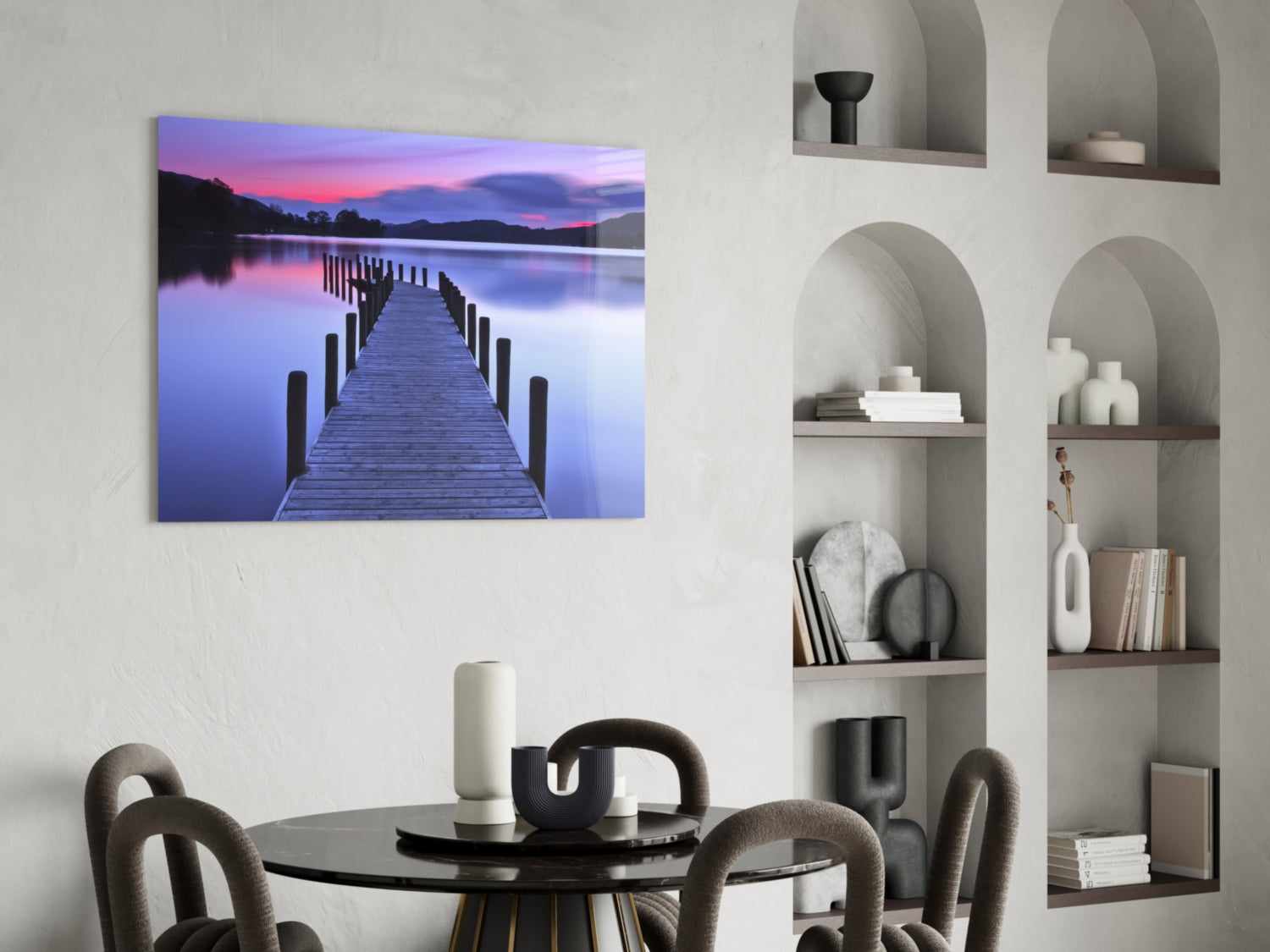 Purple Twilight Mountain Jetty Glass Wall Art