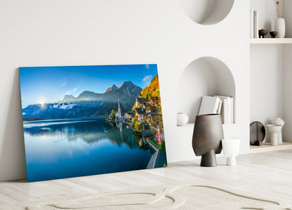 Alpine Lakeside Village Glass Wall Art