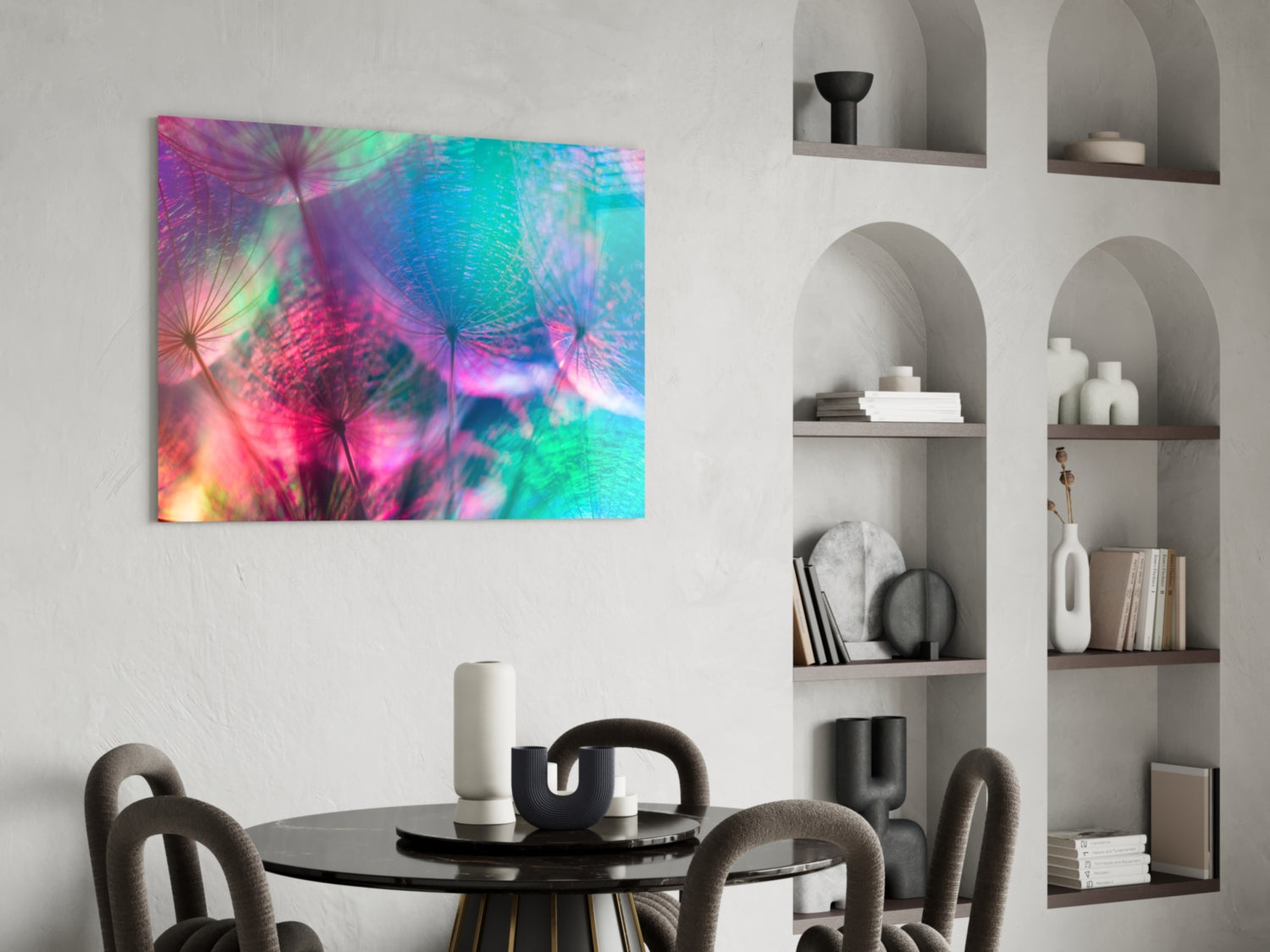 Vivid Dandelion Bokeh Abstract Glass Wall Art