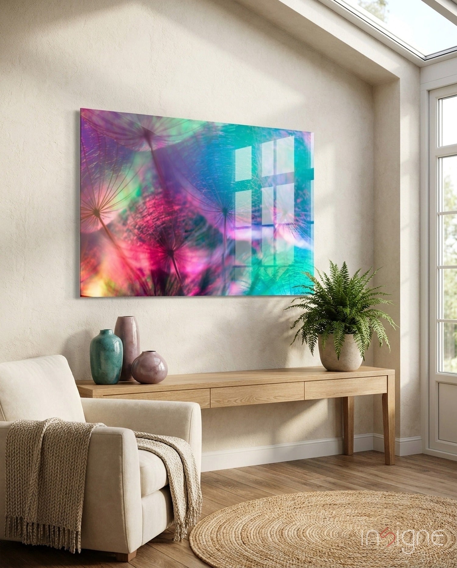 Vivid Dandelion Bokeh Abstract Glass Wall Art