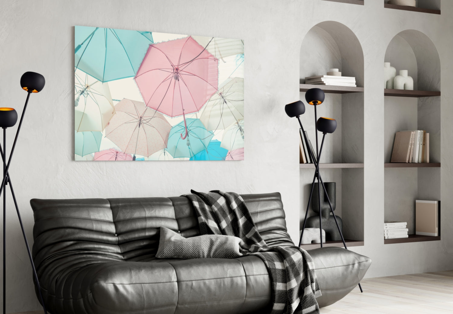 Pastel Pink And Mint Umbrella Canopy Glass Wall Art