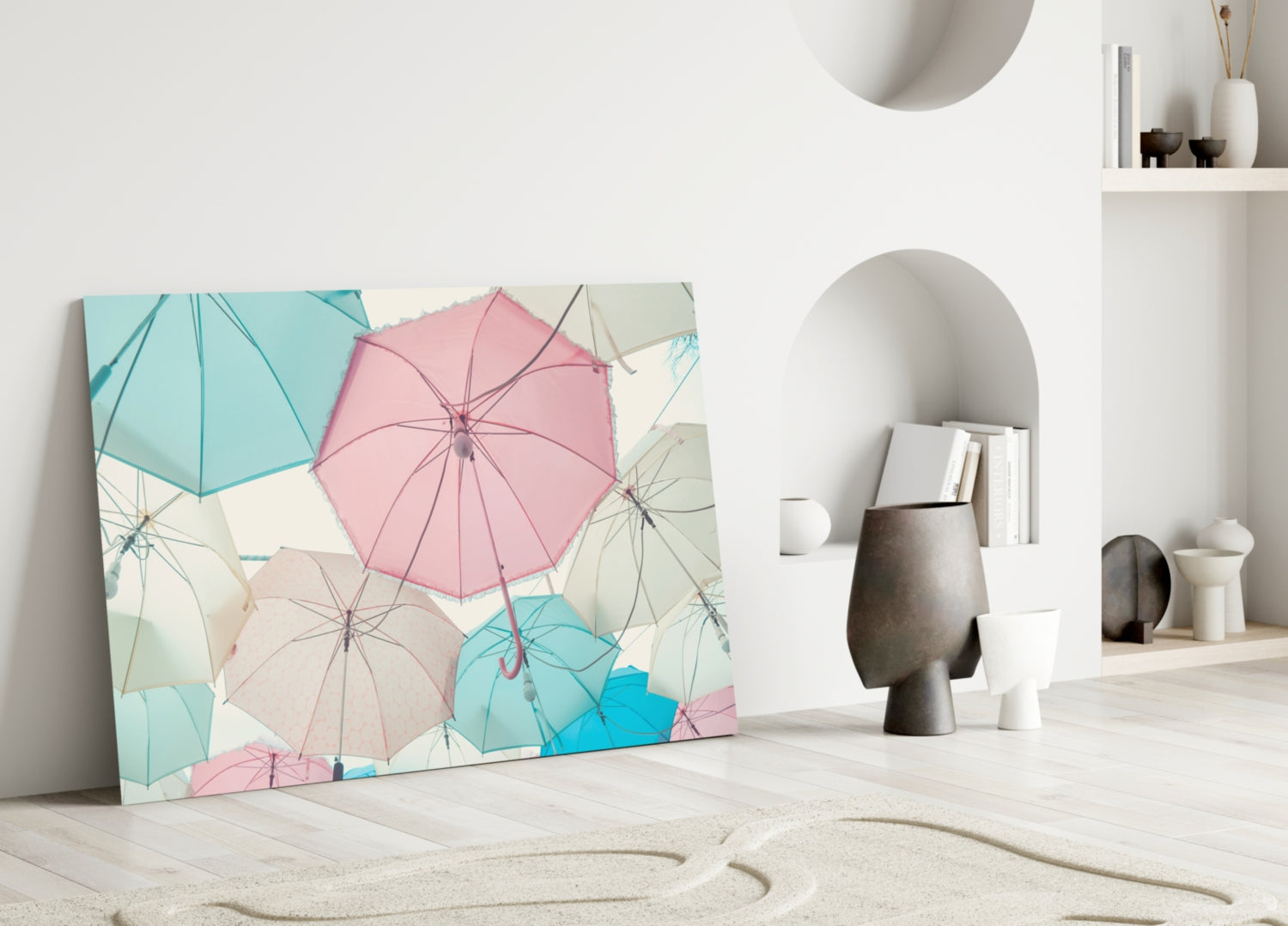 Pastel Pink And Mint Umbrella Canopy Glass Wall Art