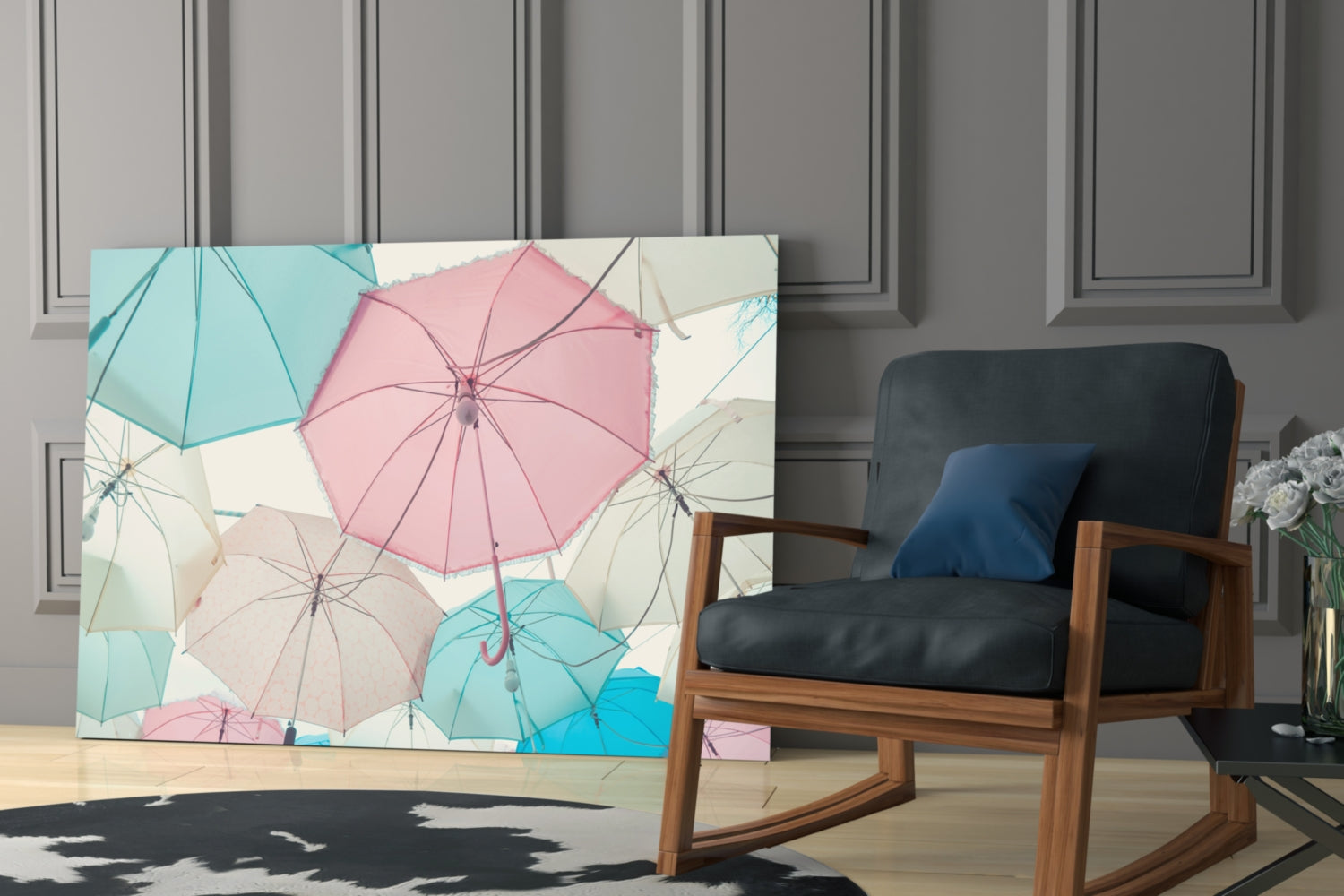 Pastel Pink And Mint Umbrella Canopy Glass Wall Art