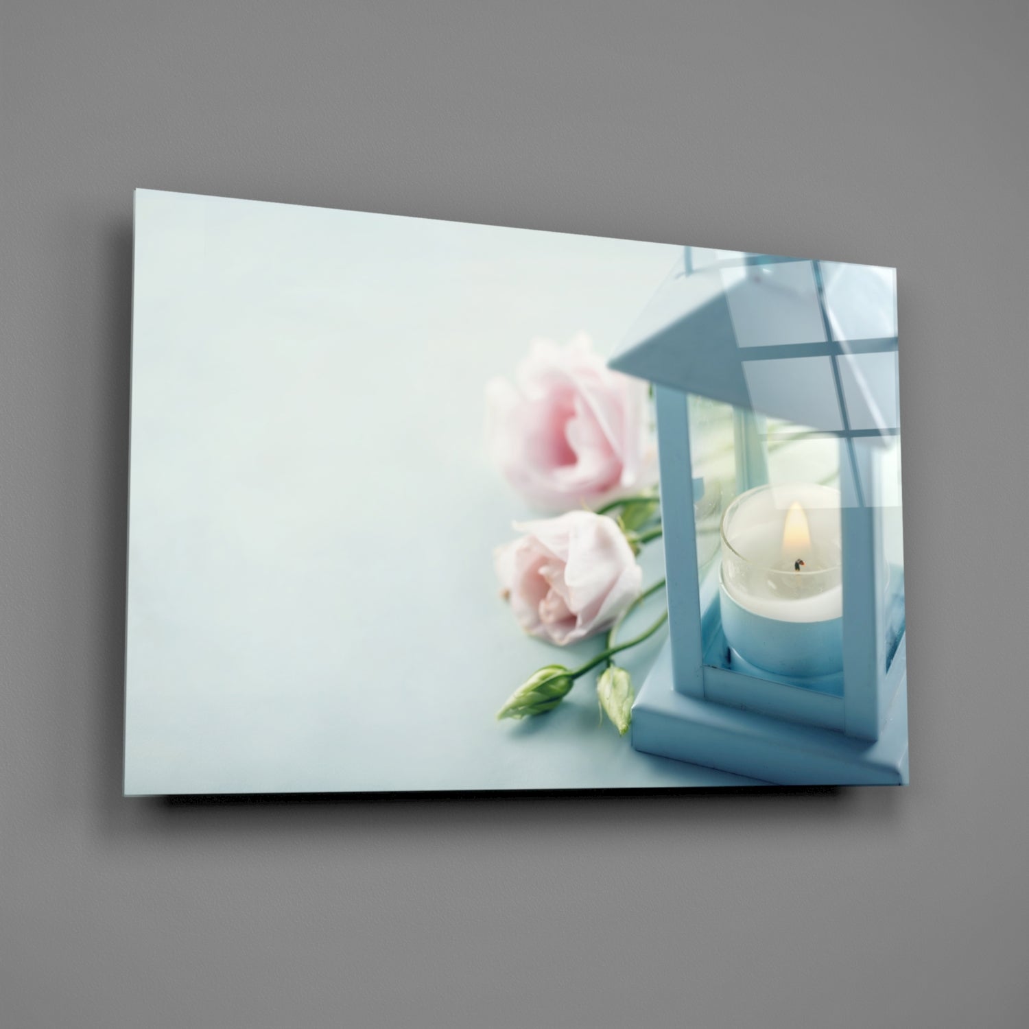 Candle &amp; Rose Glass Wall Art
