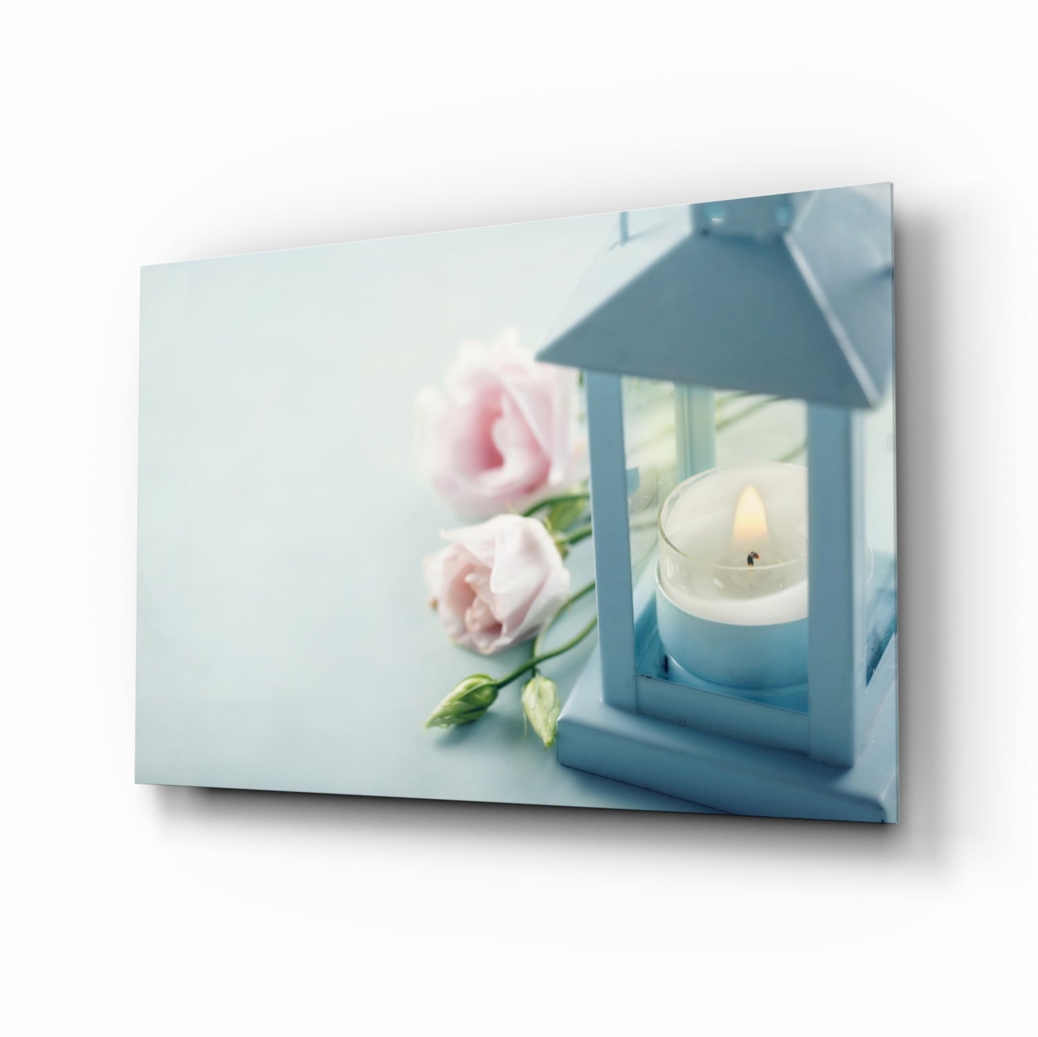 Candle &amp; Rose Glass Wall Art