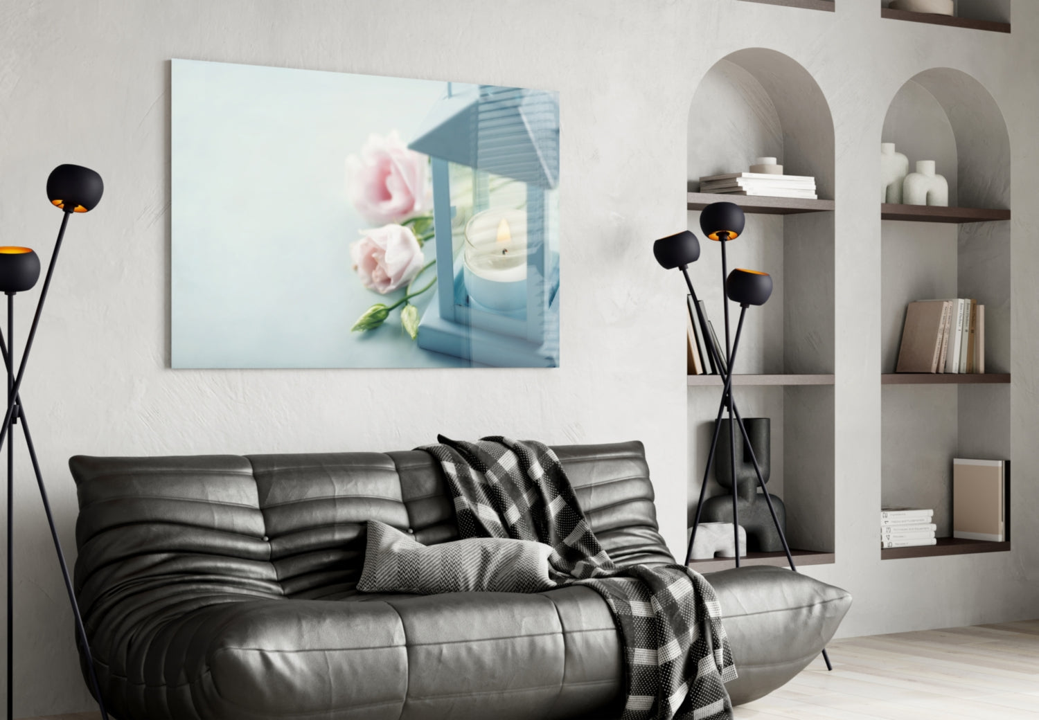 Candle &amp; Rose Glass Wall Art